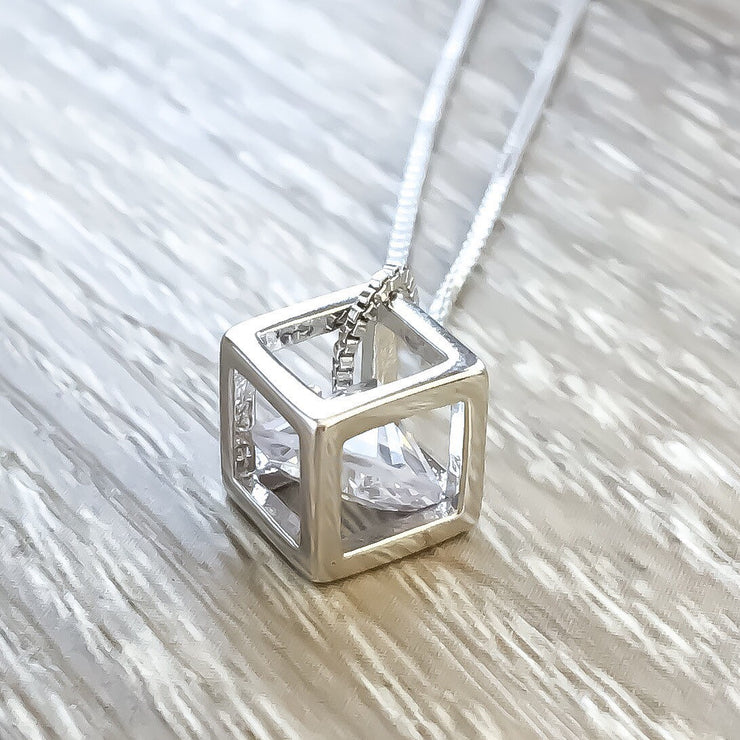 You Are Enough Card, Dainty Cube Crystal Necklace, Uplifting Gift, Sterling Silver Square Necklace, Stocking Filler, You Are Worthy, Holiday