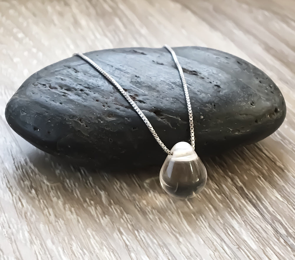 Clear Teardrop Necklace with Card, Inspirational, Sterling Silver