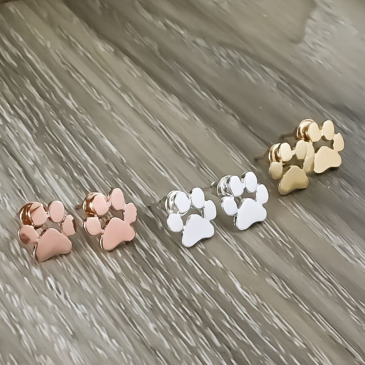 Boucles d'oreilles puces en forme de petites pattes, or rose, bijoux chat, boucles d'oreilles puces chien, cadeau pour amoureux des chats, cadeau de Noël, cadeau pour propriétaire de chien, cadeau pour propriétaire d'animal de compagnie