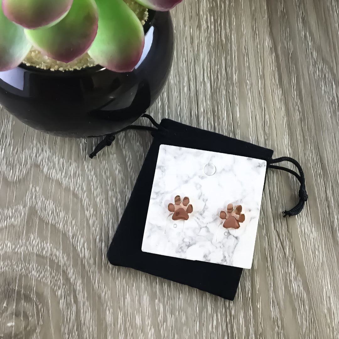 Boucles d'oreilles puces en forme de petites pattes, or rose, bijoux chat, boucles d'oreilles puces chien, cadeau pour amoureux des chats, cadeau de Noël, cadeau pour propriétaire de chien, cadeau pour propriétaire d'animal de compagnie