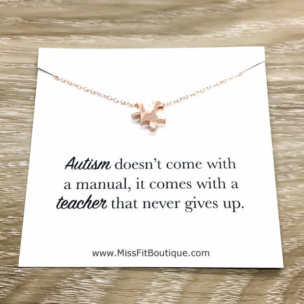 Special Education Teacher Gift, Autism Jigsaw Puzzle Necklace, Dainty Puzzle Jewelry, Austistic Teaching Aid Necklace, Mother Thank You Gift