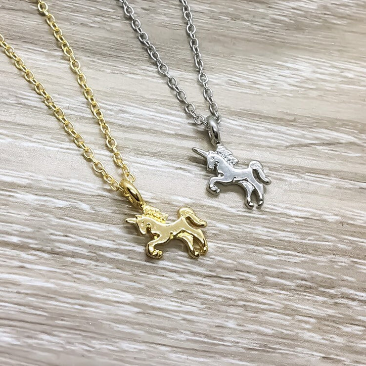 Tiny Unicorn Necklace with Card, Gold, Silver