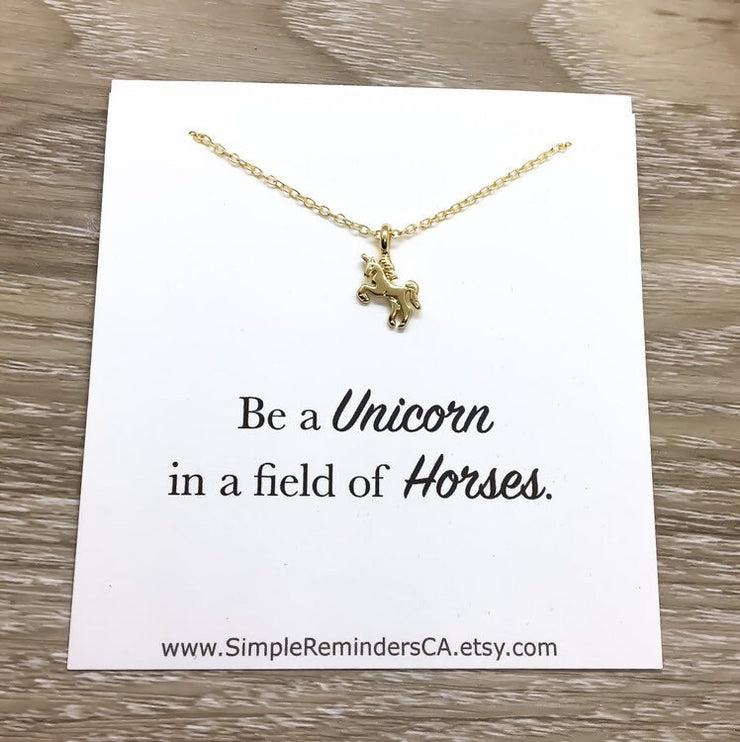 Tiny Unicorn Necklace with Card, Gold, Silver