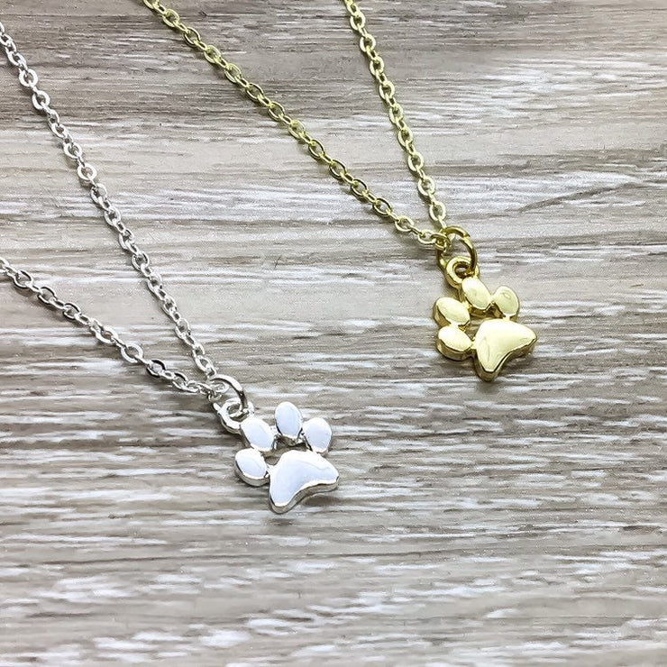 Tiny Paw Print Necklace, Dainty Paw Pendant, Minimal Pet Jewelry, Cat Lover Gift, Dog Owner Gift, Paw Prints on your Heart Quote, Pet Loss