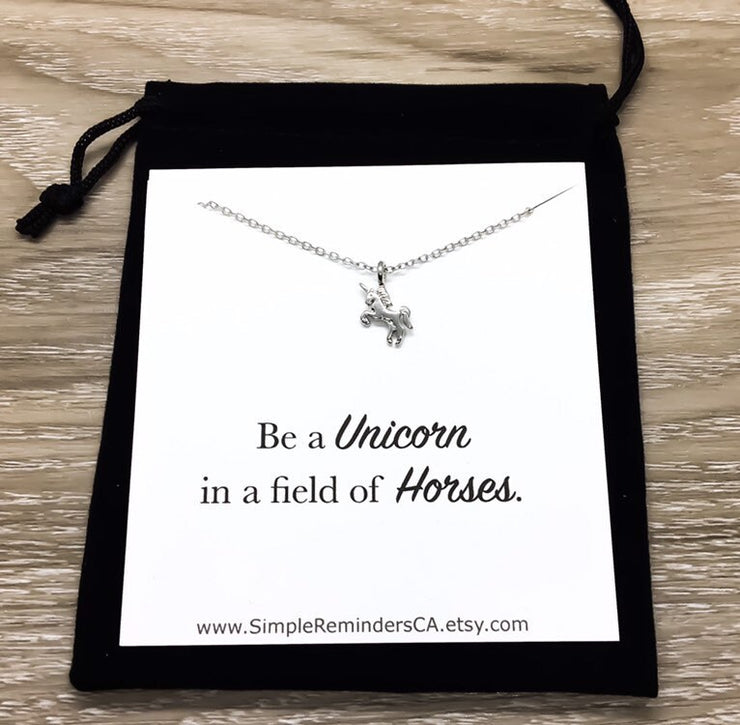 Tiny Unicorn Necklace with Card, Gold, Silver