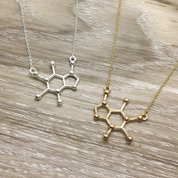 Caffeine Molecule Necklace, Powered By Caffeine, Caffeine Addict Gift, Molecular Jewelry, Coffee Gift, Coffee Jewelry, Motherhood Gift