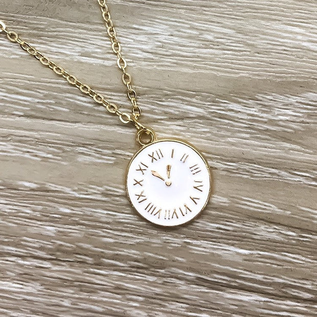 Tiny Gold Clock Necklace, Pocket Watch Pendant, Minimalist Geometric Jewelry, Dainty Necklace, Inspirational Gifts, Gift for Her, Birthday