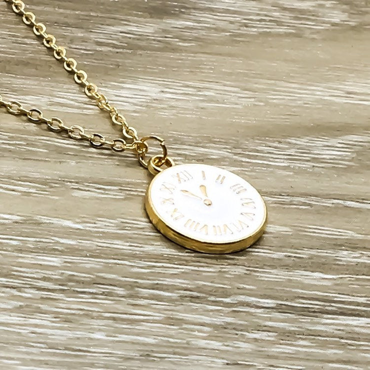 Tiny Gold Clock Necklace, Pocket Watch Pendant, Minimalist Geometric Jewelry, Dainty Necklace, Inspirational Gifts, Gift for Her, Birthday