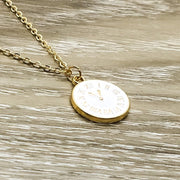 Tiny Gold Clock Necklace, Pocket Watch Pendant, Minimalist Geometric Jewelry, Dainty Necklace, Inspirational Gifts, Gift for Her, Birthday