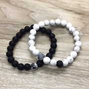 Black and White Beaded Bracelet Set for 2, Couples Gift, Matching Bracelet Set, Ying and Yang Jewelry, Best Friends Matching Bracelets,  BFF