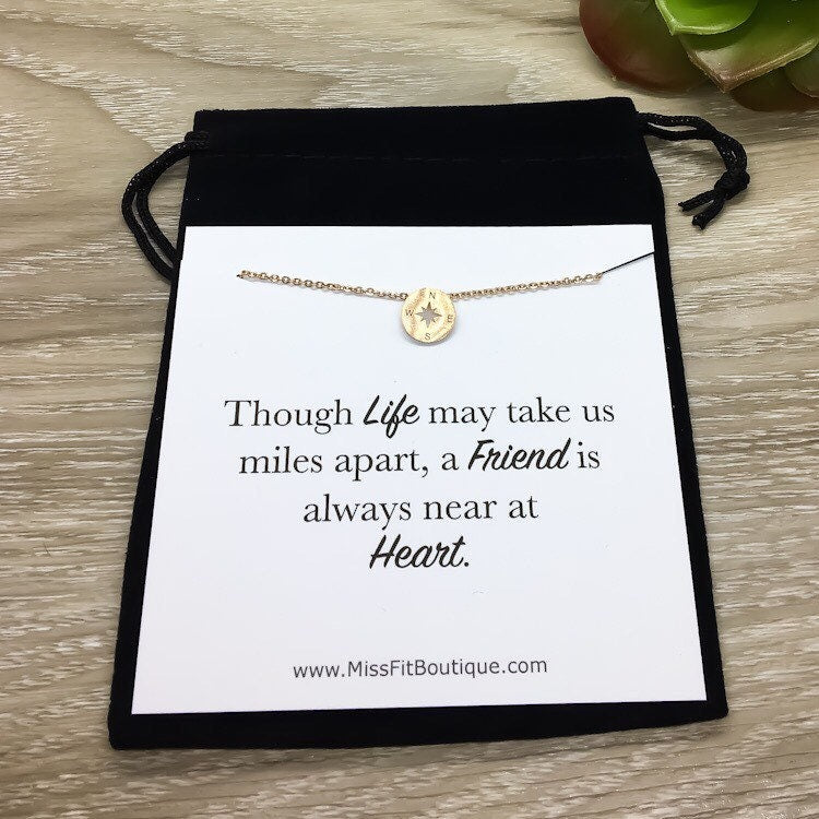 Collier Boussole Mini, Cadeau d'Amitié, Bijou Boussole, Bijou pour Meilleures Amies, Cadeau pour Amies Lointaines, Cadeau pour une Amie, Cadeau de Fêtes