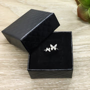 Double Butterfly Ring, Sterling Silver, Adjustable Statement Ring