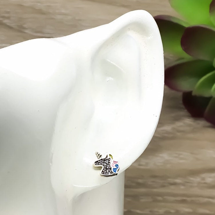 Tiny Unicorn Stud Earrings, Whimsical Earrings, Sterling Silver Jewelry, Magical Jewelry, Cute Earrings, Gift for Little Girl, Fantasy Gift