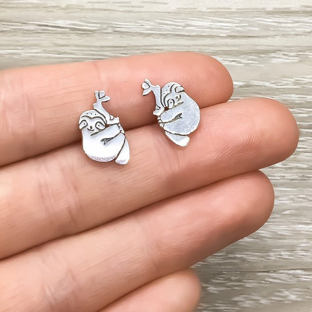 Sloth Earrings, Tiny Sterling Silver Stud Earrings, Animal Lover Jewelry, Cute Earrings, Unique Jewelry, Gift for Daughter, Sister Gift