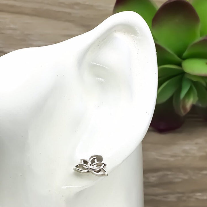 Lotus Flower Stud Earrings, Sterling Silver, Floral, Yoga
