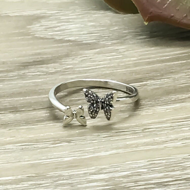 Butterfly Ring, Sterling Silver Diamond Ring, Promise Ring, Adjustable Statement Ring, Dainty Ring, Gift for Stepdaughter, Girlfriend Gift