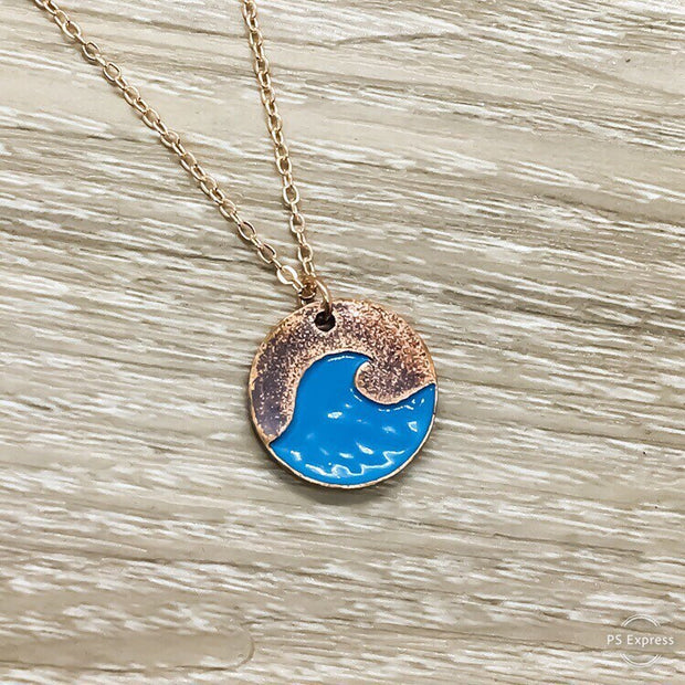 Blue Wave Necklace, Life is Like the Ocean Card, Inspirational Gift, Beach Lover Necklace, Tropical Gift, Minimal Ocean Necklace, Travel