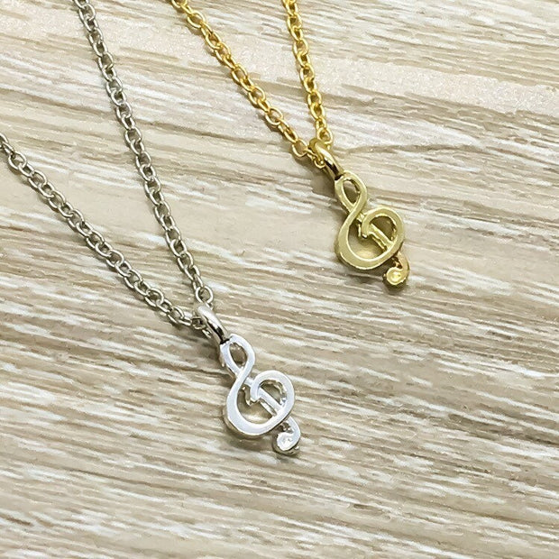 Life is a Song Quote, Tiny Treble Clef Necklace, Music Note Pendant, Musical Jewelry, Music Gift, Birthday Gift, Music Teacher Gift,