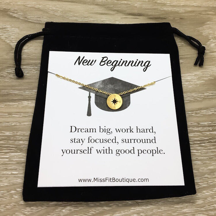 Congratulations Card, Graduation Necklace, Class of 2023 Gift, Tiny Compass Pendant, New Beginning Gift, Gift from Mom, High School Student