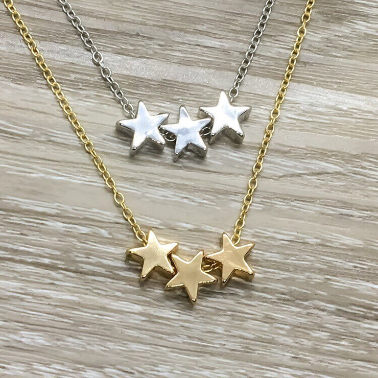 Best Friends Are Like Stars, 3 Stars Necklace with Card, Gold, Silver