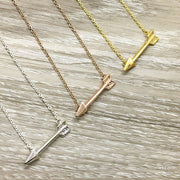 Inspirational, Sideways Arrow Necklace with Card, Rose Gold, Silver