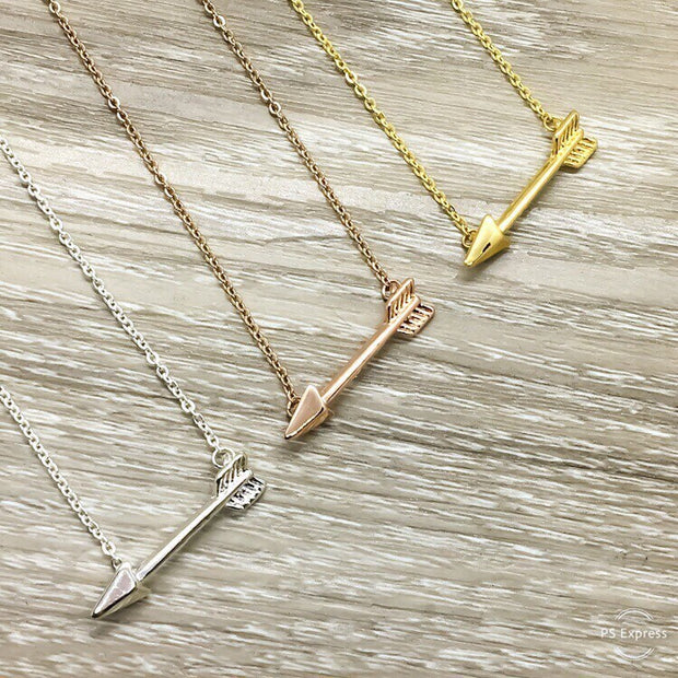 Inspirational, Sideways Arrow Necklace with Card, Rose Gold, Silver