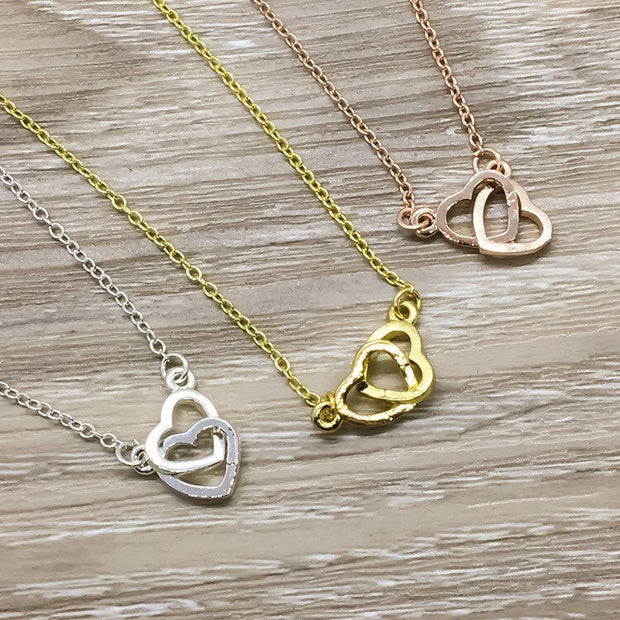 Necklace for Sister, Double Hearts Necklace, Connected by the Heart, Two Interlocking Hearts Necklace, Sister Birthday Gift