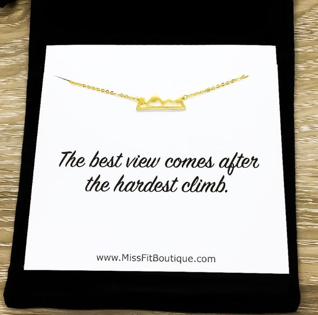 Tiny Mountain Necklace, The Best View Comes After The Hardest Climb, Inspirational Necklace, Naturalist Jewelry, Mountain Range Rose Gold