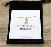 You Are One In A Chameleon Necklace with Card, Dainty Jewelry, Tiny Chameleon Pendant, Birthday Gift, Friendship Necklace, Gift for Daughter