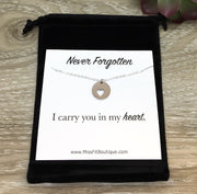 Never Forgotten Necklace with Card, I Carry You in My Heart Necklace, Silver Heart Necklace, Loss of Daughter, Loss of Mother, Remembrance