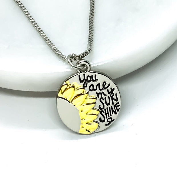 You Are My Sunshine Quote, Sunflower Necklace, Botanical Jewelry, Flower Necklace, Anniversary Gift for Her, Birthday, Friendship Necklace