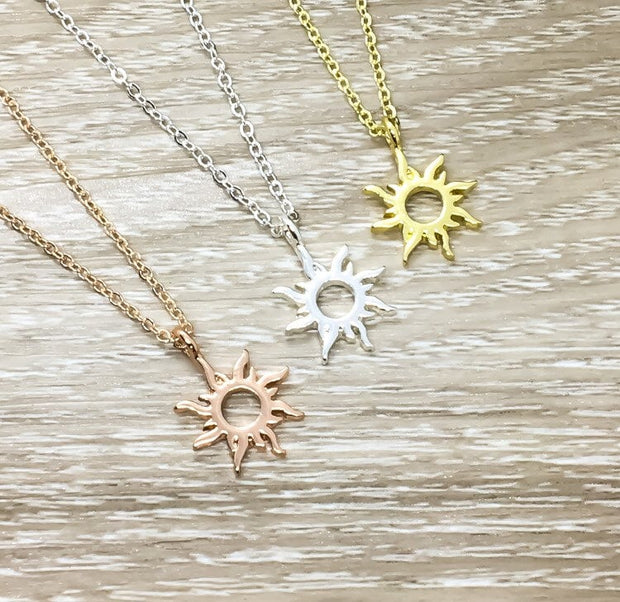 Sunshine Necklace, Tiny Sun Necklace, Good Vibes Card, Dainty Layering Necklace, Gifts for Her, Birthday, Bestfriends, Simple Reminder Gift