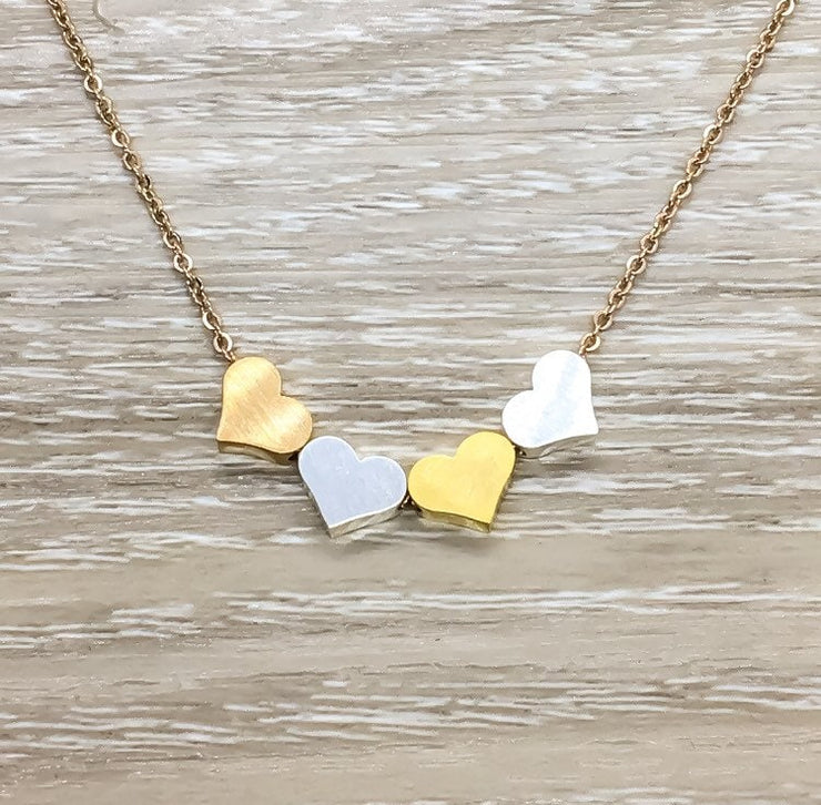 Mother of Four Gift, Tiny 4 Hearts Necklace Card, Mom Necklace, Gift for Mom, Gift for Mom Jewelry, Dainty Hearts Necklace, Gift from Kids