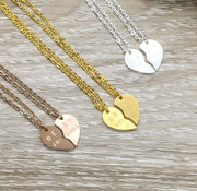 Split Hearts Necklace, Matching Friendship Necklace Set for 2, Half Heart Pendants, Best Friends Gift, Tweens BFF Gift