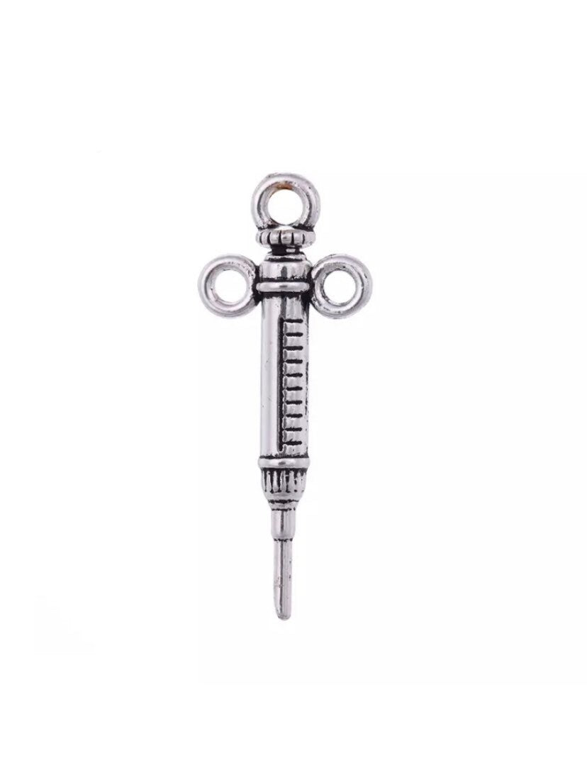1 Syringe Charm, Individual Charms, Medical Charms, Nursing Charm, Doctor Charms, Injection Charm, Needle, Shot Charm, Jewelry Findings