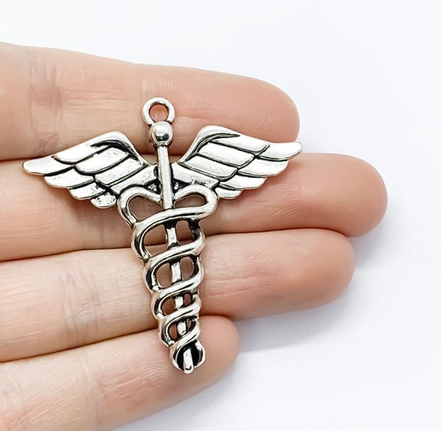 1 Caduceus Charm Silver, Individual Charms, Medical Symbol Charm, Anatomy Charms, Biology Charms, Medical Charm, Doctor Charms, Findings