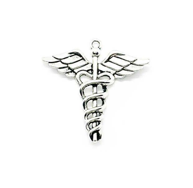 1 Caduceus Charm Silver, Individual Charms, Medical Symbol Charm, Anatomy Charms, Biology Charms, Medical Charm, Doctor Charms, Findings