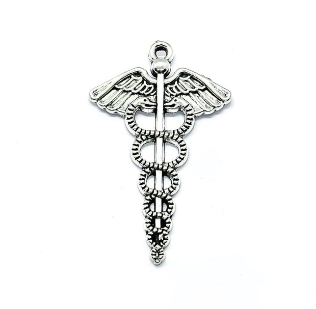 1 Caduceus Charm Silver, Individual Charms, Medical Symbol Charm, Anatomy Charms, Biology Charms, Medical Charm, Doctor Charms, Findings