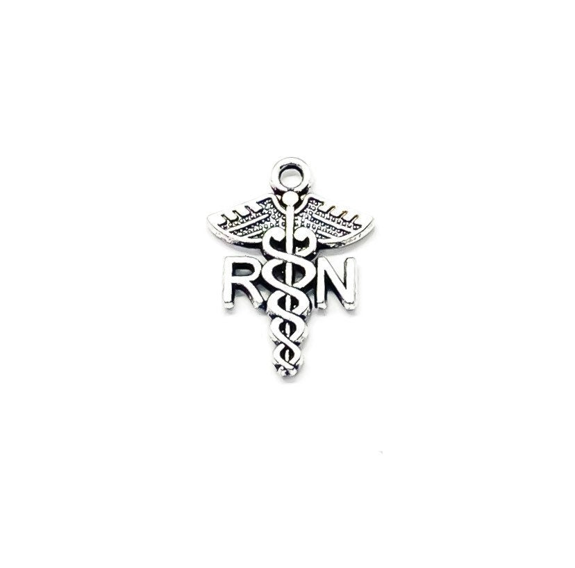 1 RN Caduceus Charm Silver, Individual Charms, Registered Nurse Charm, Medical Symbol Charm, Nursing Charms, Biology Charms, Medical Charms