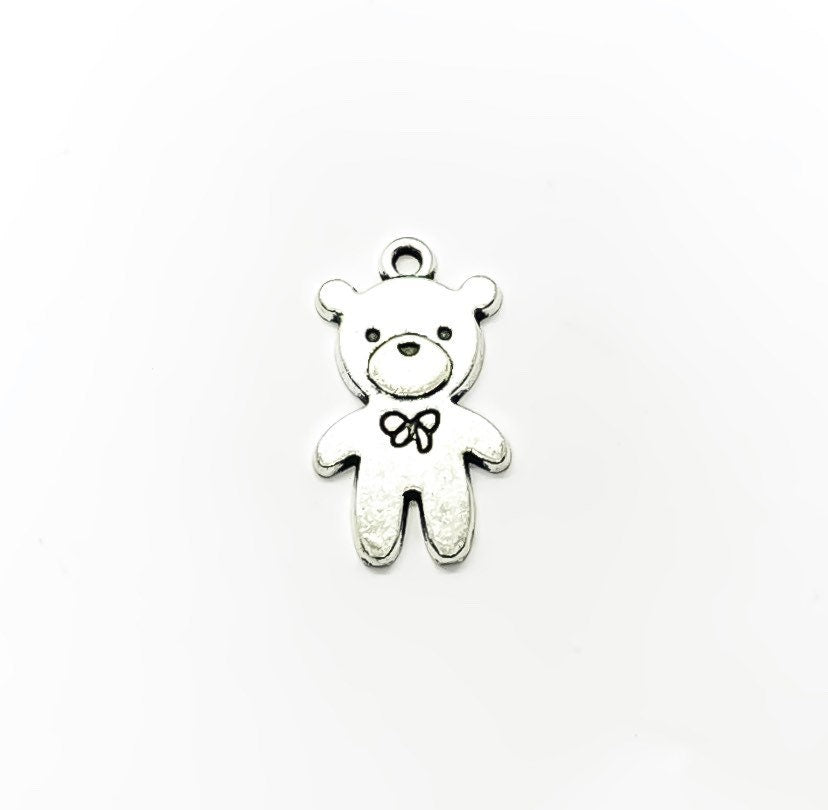 Breloque ours en peluche argentée (1 pièce), breloques individuelles, breloques bébé, breloques jouet, breloques ours en peluche, loisirs créatifs, breloques mignonnes, pendentifs enfant