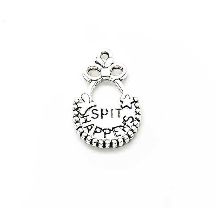 1 Baby Bib Charm Silver, Spit Happens, Individual Charms, New Baby Charms, New Mommy Charms, Mom Charms, DIY Craft, Cute Charms