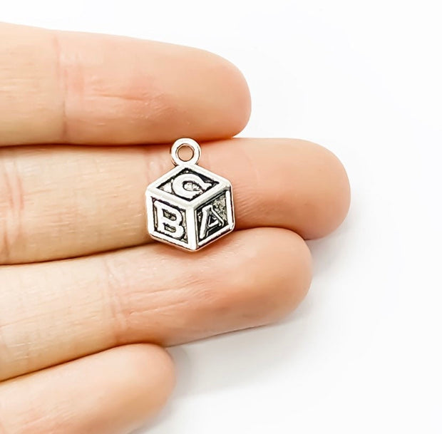 1 Baby Block Charm Silver, Tiny Toy Block Charm, Individual Charms, New Baby Charms, Mommy Charms, Mom Charms, DIY Craft, Cute Charms