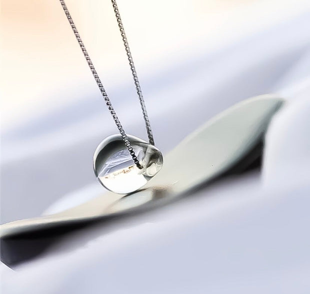 Clear Teardrop Necklace with Card, Inspirational, Sterling Silver