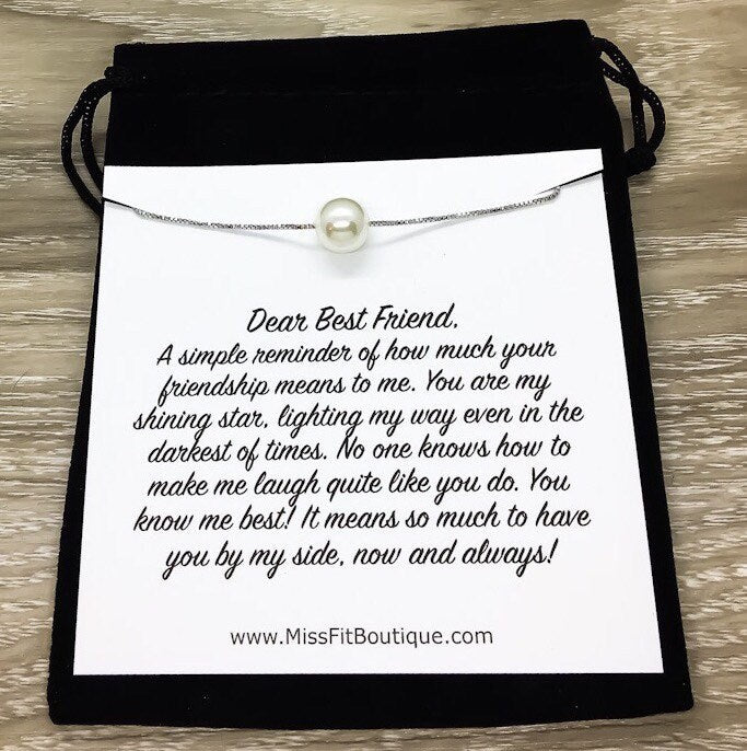 Dear Best Friend Card, Silver Floating Pearl Necklace