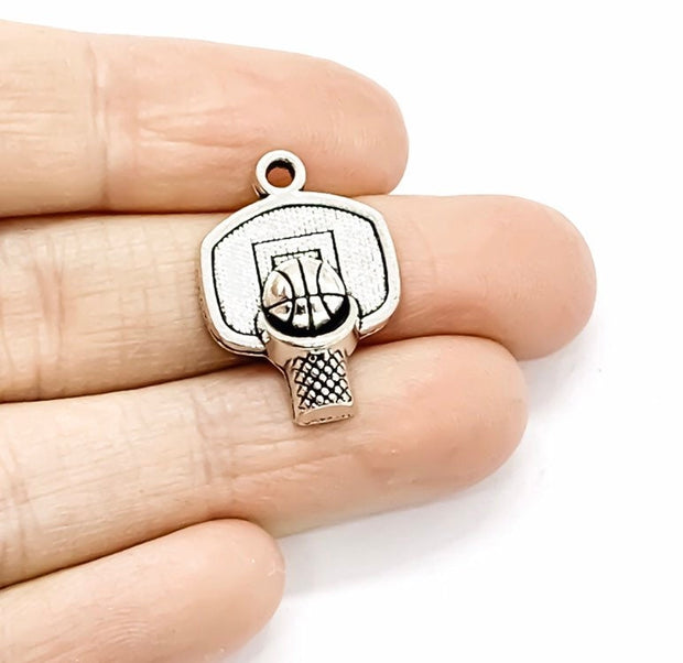 1 Tiny Basketball Net Charm Silver, Basketball Player Charm, Individual Charm, Sport Charms, Gift for Team Coach, Basketball Jewelry, DIY