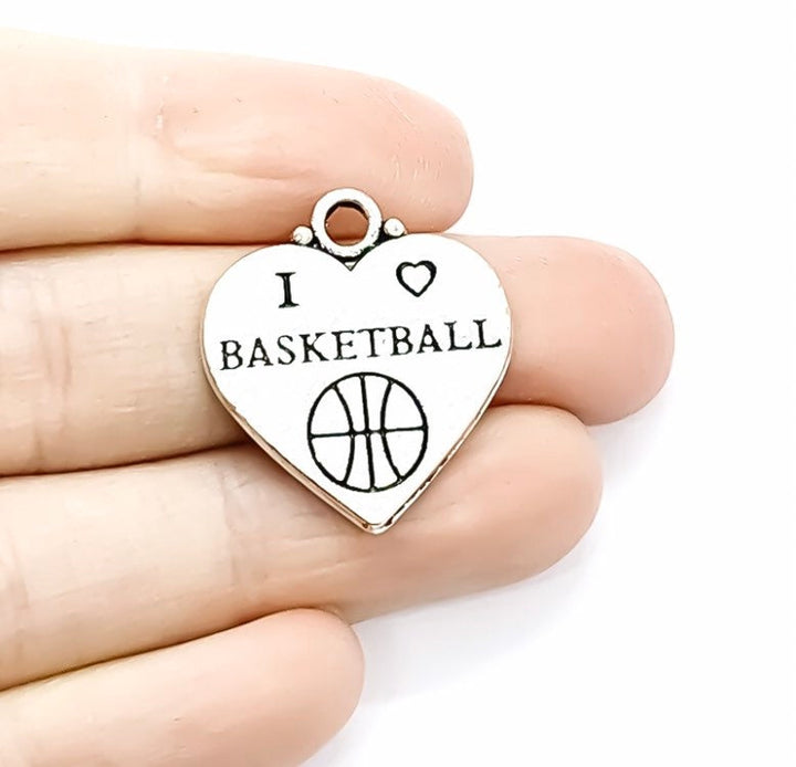 1 Tiny Basketball Charm Silver, I Love Basketball, Sporty Charms, Basketball Player Charm, Individual Charm, Sport Charms, Team Coach Gift
