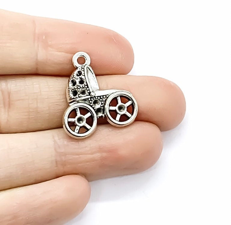 1 Baby Carriage Charm Silver, Individual Charms, Baby Charms, Mommy Charms, Mother Charms, DIY Craft, Cute Charms, Baby Stroller Pendant