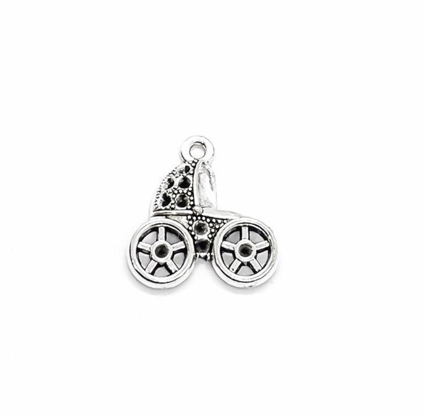 1 Baby Carriage Charm Silver, Individual Charms, Baby Charms, Mommy Charms, Mother Charms, DIY Craft, Cute Charms, Baby Stroller Pendant