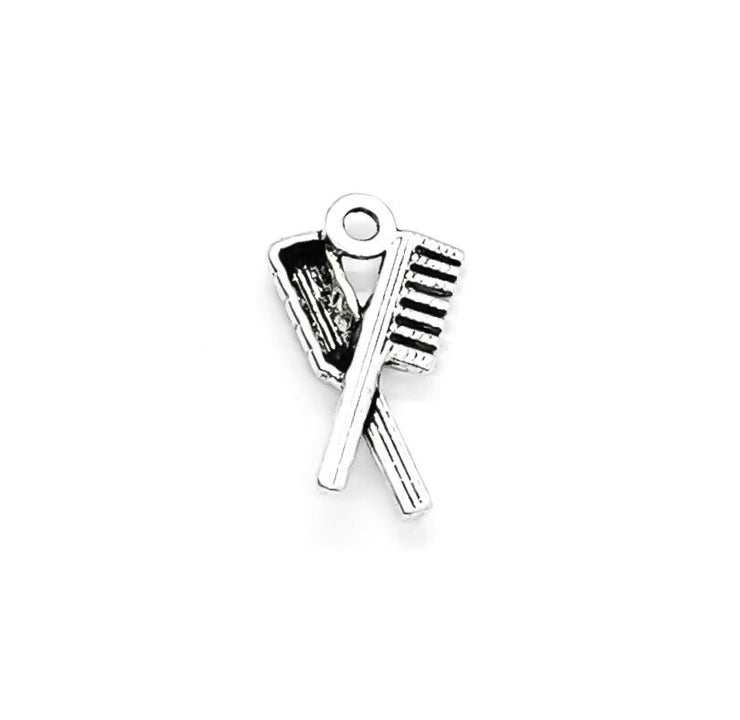 1 Hair Comb and Brush Charm, Salon Charms, Individual Charm, Hair Stylist Gift, Girlie Charm, Teen Girl Charm, Gift for Hair Dresser