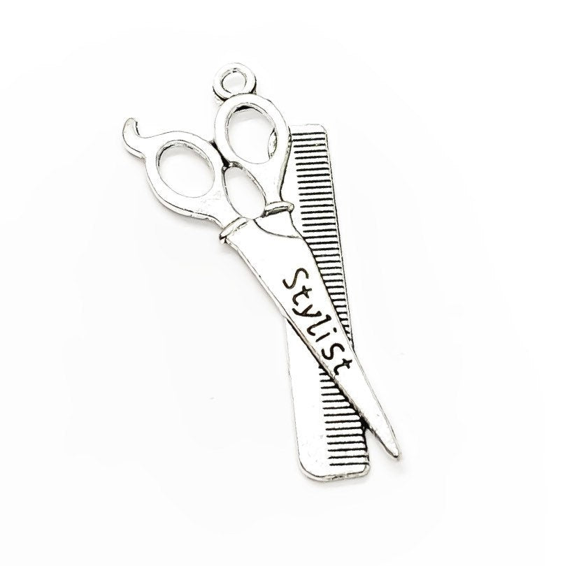 1 Stylist Charm, Salon Charms, Individual Charm, Scissors and Comb Charms, Hair Stylist Gift, Girlie Charm, Teen Girl Charm, Hair Jewelry